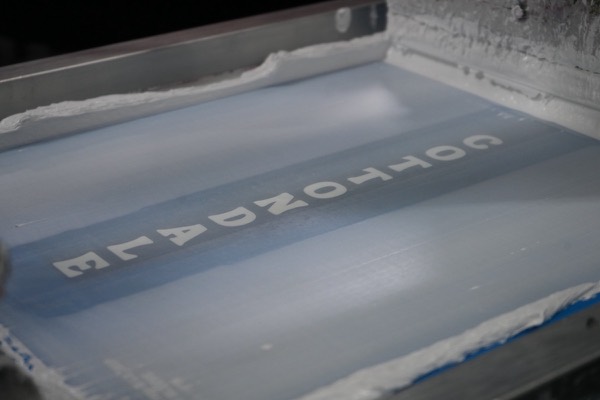 Ink and screen detail during a print run at 5Boys